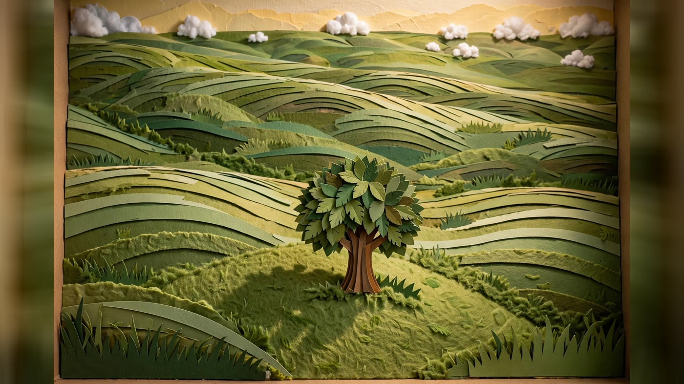 Layered papercraft landscape generated with Muse Image
